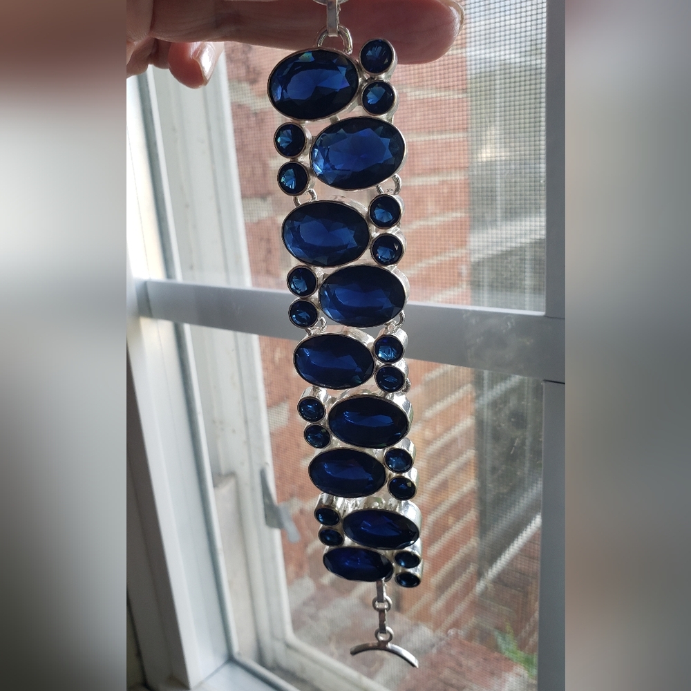 Sapphire & Sterling Bracelet-New, Huge Gemstones, Handmade by Artisans-Knockout! - Picture 7 of 16